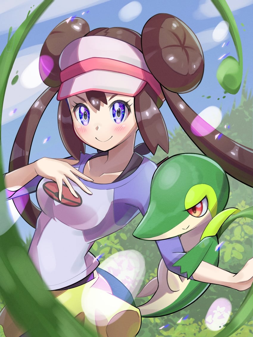 rosa and snivy (pokemon and 1 more) drawn by inana_umi