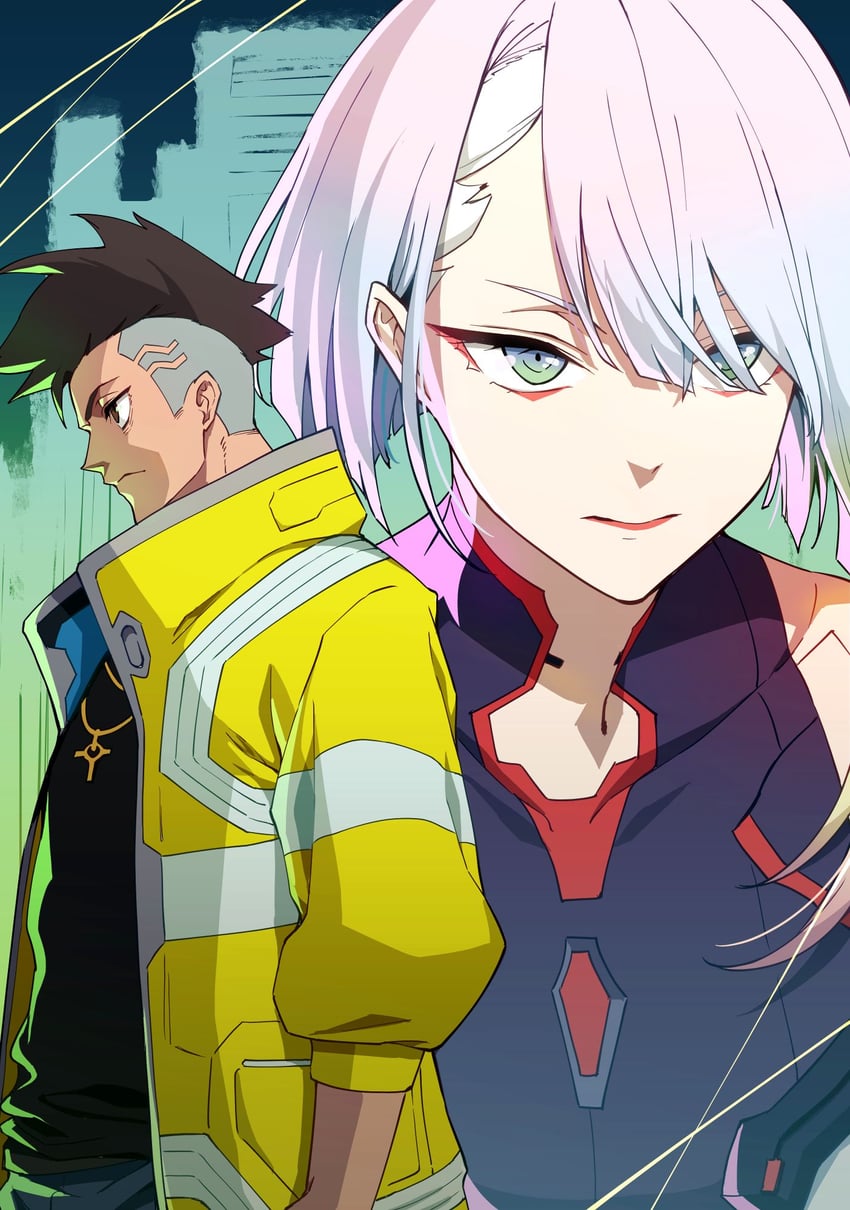 lucy and david martinez (cyberpunk and 1 more) drawn by amano_don