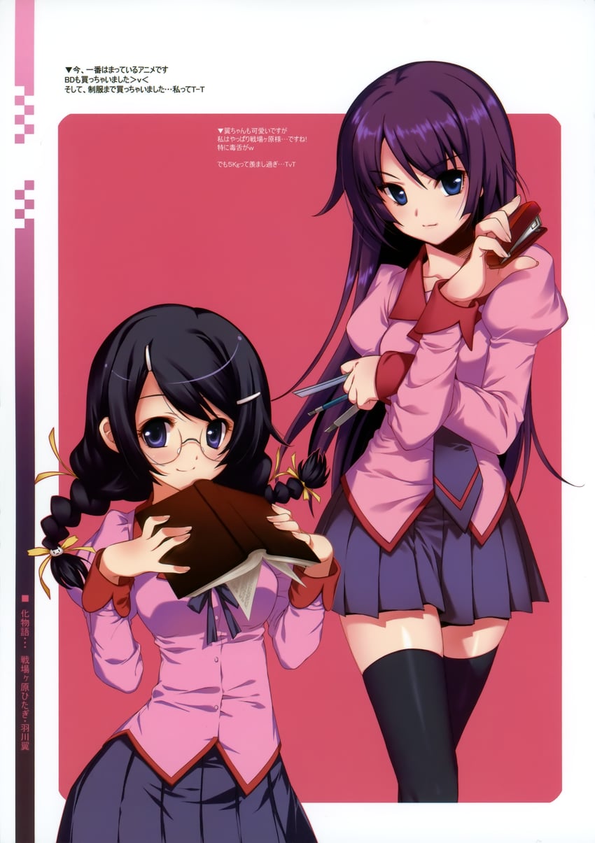 senjougahara hitagi and hanekawa tsubasa (monogatari and 3 more) drawn by shirahane_nao