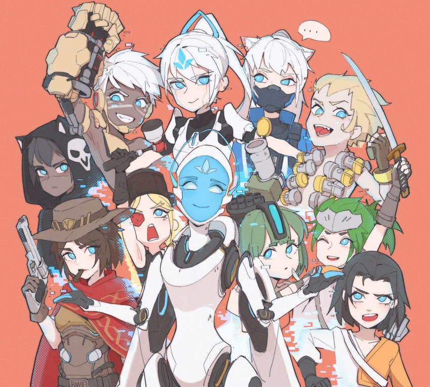 soldier: 76, genji, reaper, cassidy, hanzo, and 4 more (overwatch and 1 more) drawn by lan_mao_akko