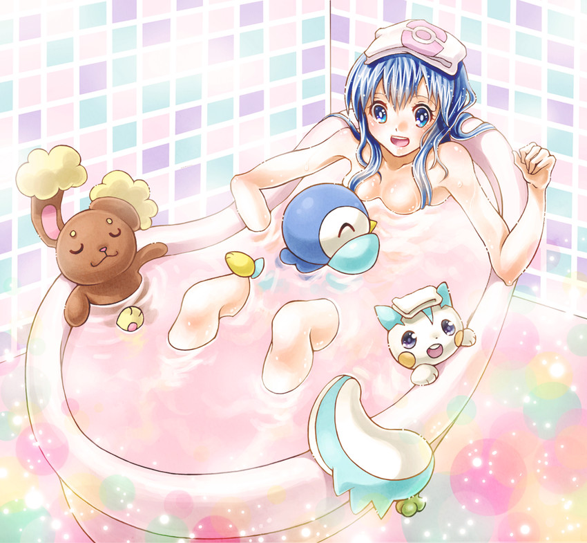 dawn, piplup, pachirisu, and buneary (pokemon and 1 more) drawn by sora_(pikasora)