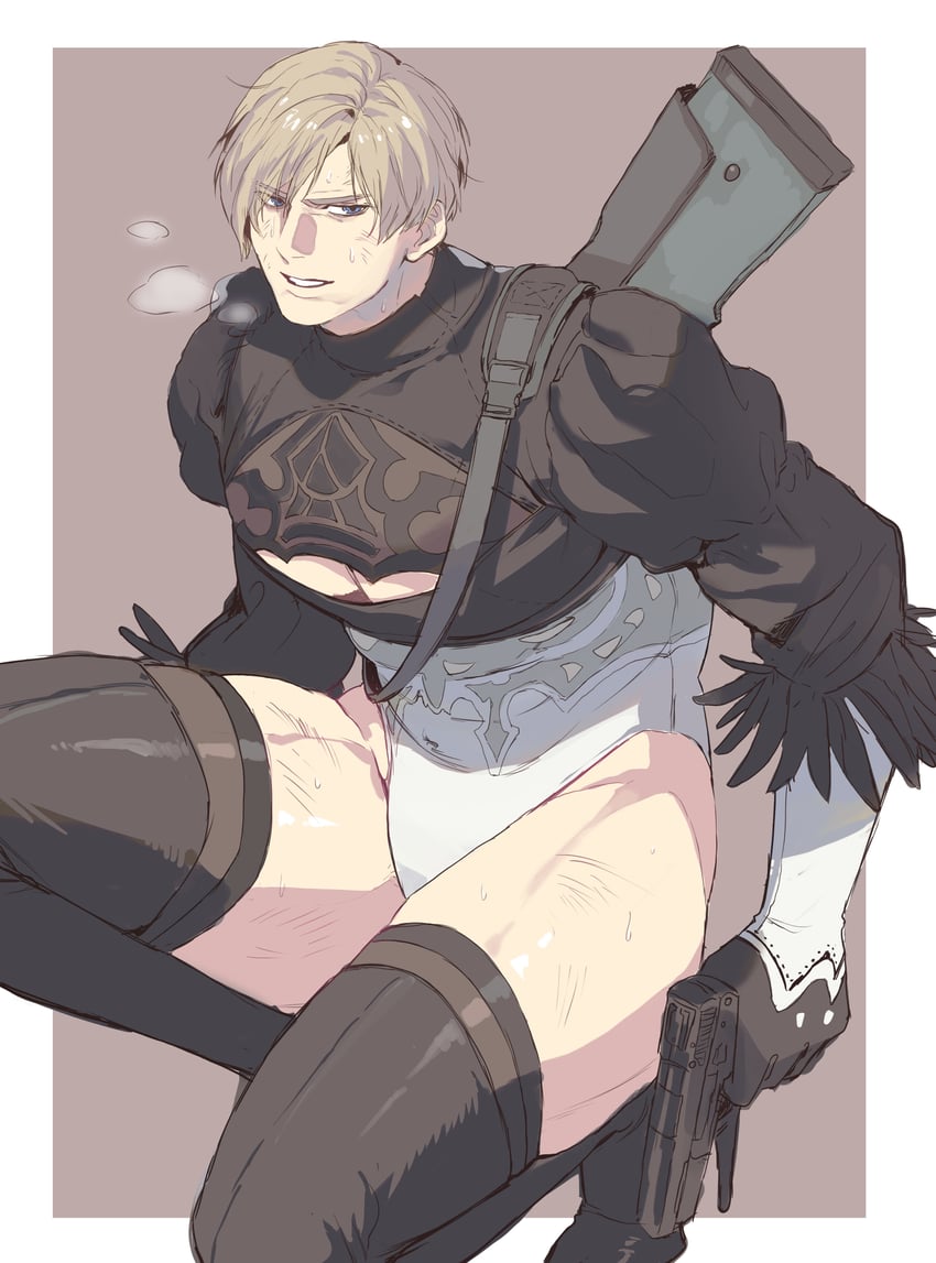 2b and leon s. kennedy (nier and 3 more) drawn by on_(isk1812)