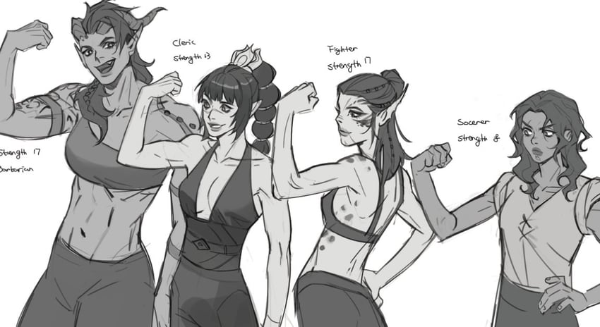 shadowheart, karlach, tav, and lae'zel (dungeons & dragons and 2 more) drawn by yukinnn