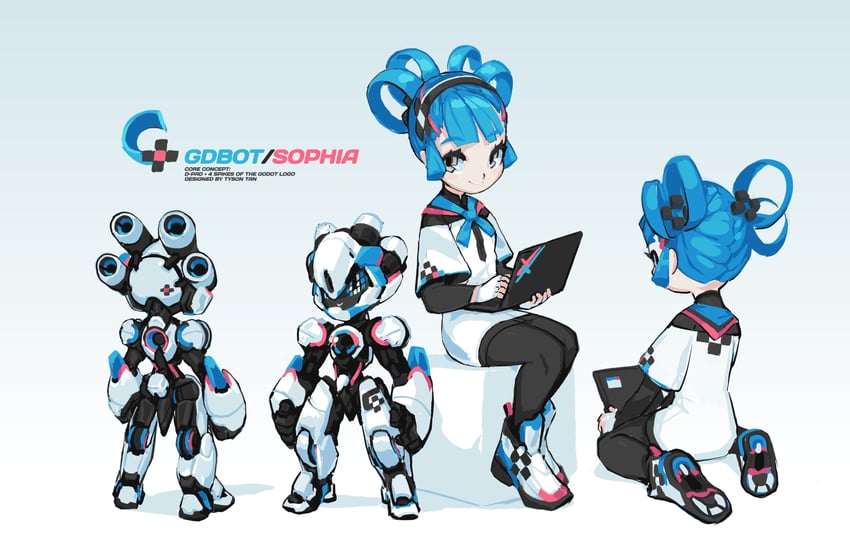 sophia and gdbot (godot) drawn by tyson_tan