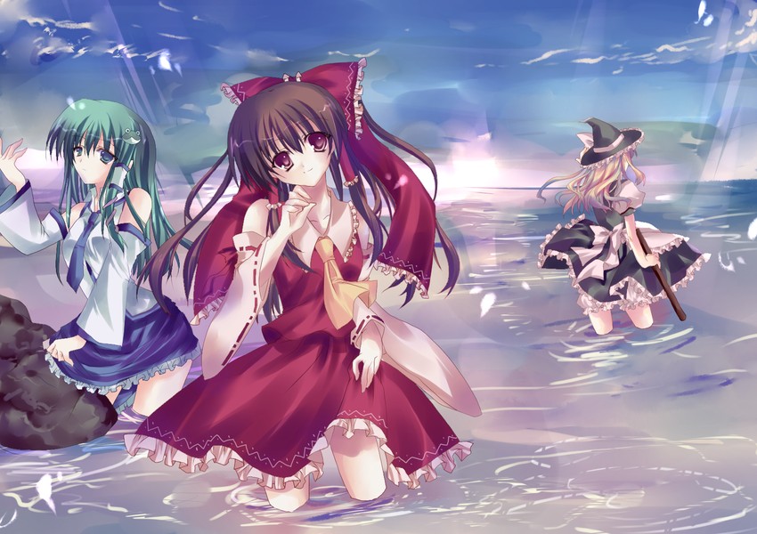 hakurei reimu, kirisame marisa, and kochiya sanae (touhou) drawn by matsumiya_kiseri