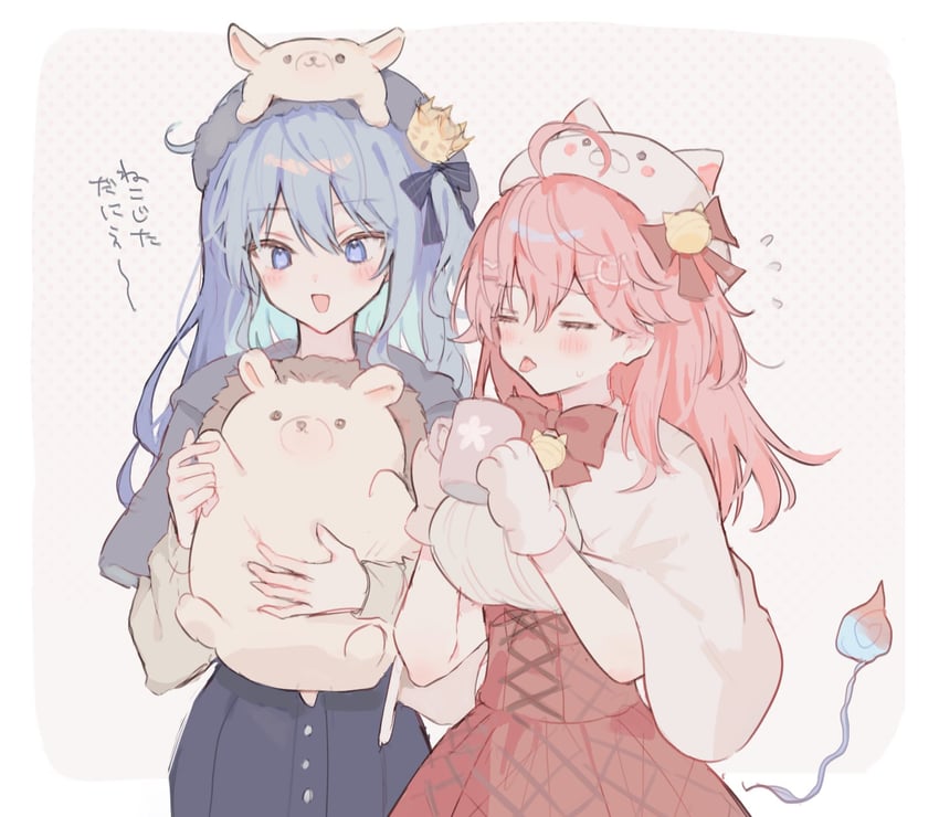 hoshimachi suisei, sakura miko, and 35p (hololive) drawn by mametarou_(mameji)