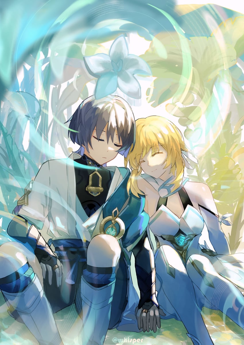 lumine, scaramouche, and wanderer (genshin impact) drawn by whisper_(suisuibingtang)