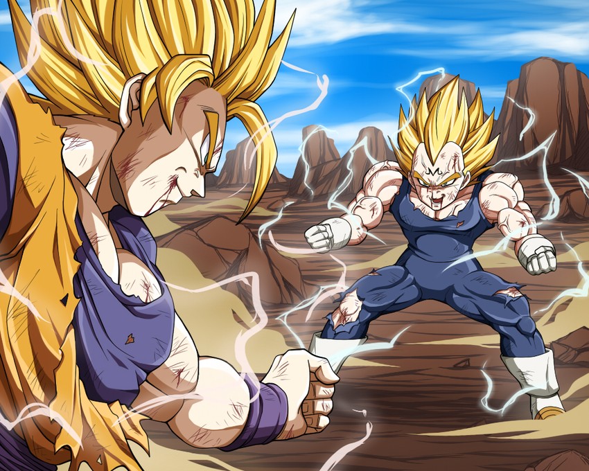 son goku, vegeta, and majin vegeta (dragon ball and 1 more) drawn by kamakiri