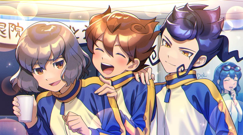 shindou takuto, matsukaze tenma, tsurugi kyousuke, and otonashi haruna (inazuma eleven and 1 more) drawn by dolustoy
