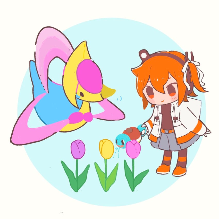 adachi rei, squirtle, and cresselia (pokemon and 2 more) drawn by s1ho_(ukiy0u0)