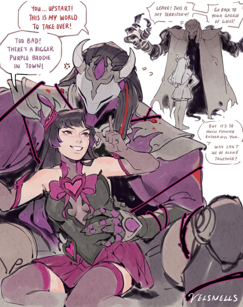 d.va, ramattra, and nocturna d.va (overwatch) drawn by velinxi