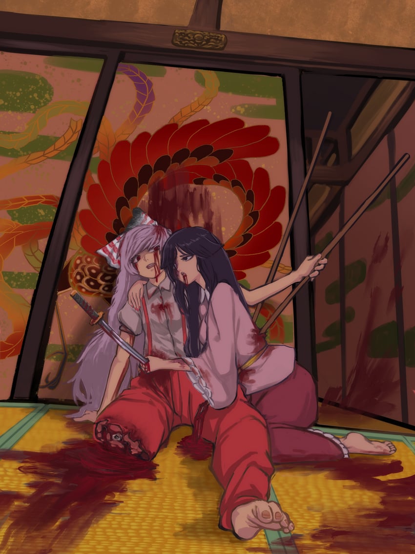 fujiwara no mokou and houraisan kaguya (touhou) drawn by kaden_(muxt8423)