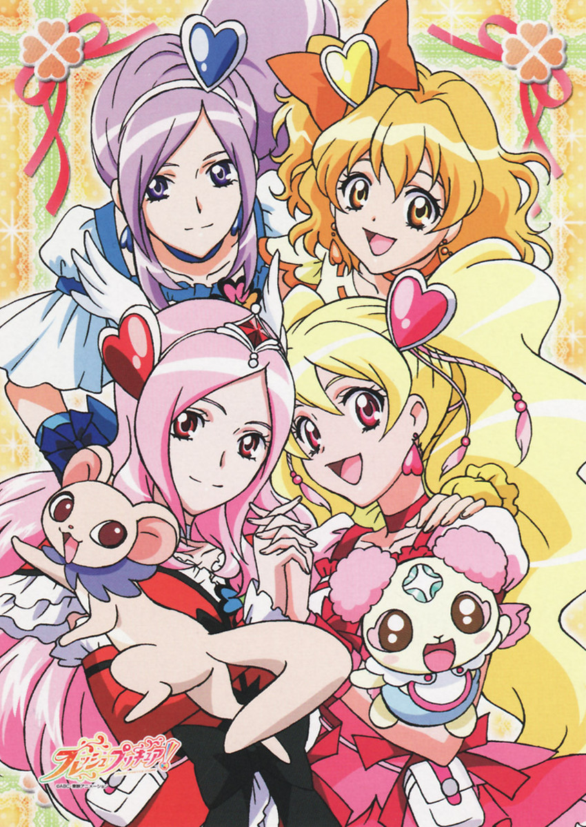 higashi setsuna, momozono love, cure peach, yamabuki inori, aono miki, and 5 more (precure and 1 more) drawn by kagawa_hisashi