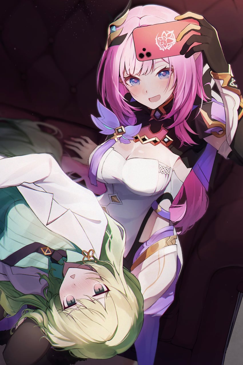 elysia and mobius (honkai and 1 more) drawn by tare_(tonikaku_magaru)