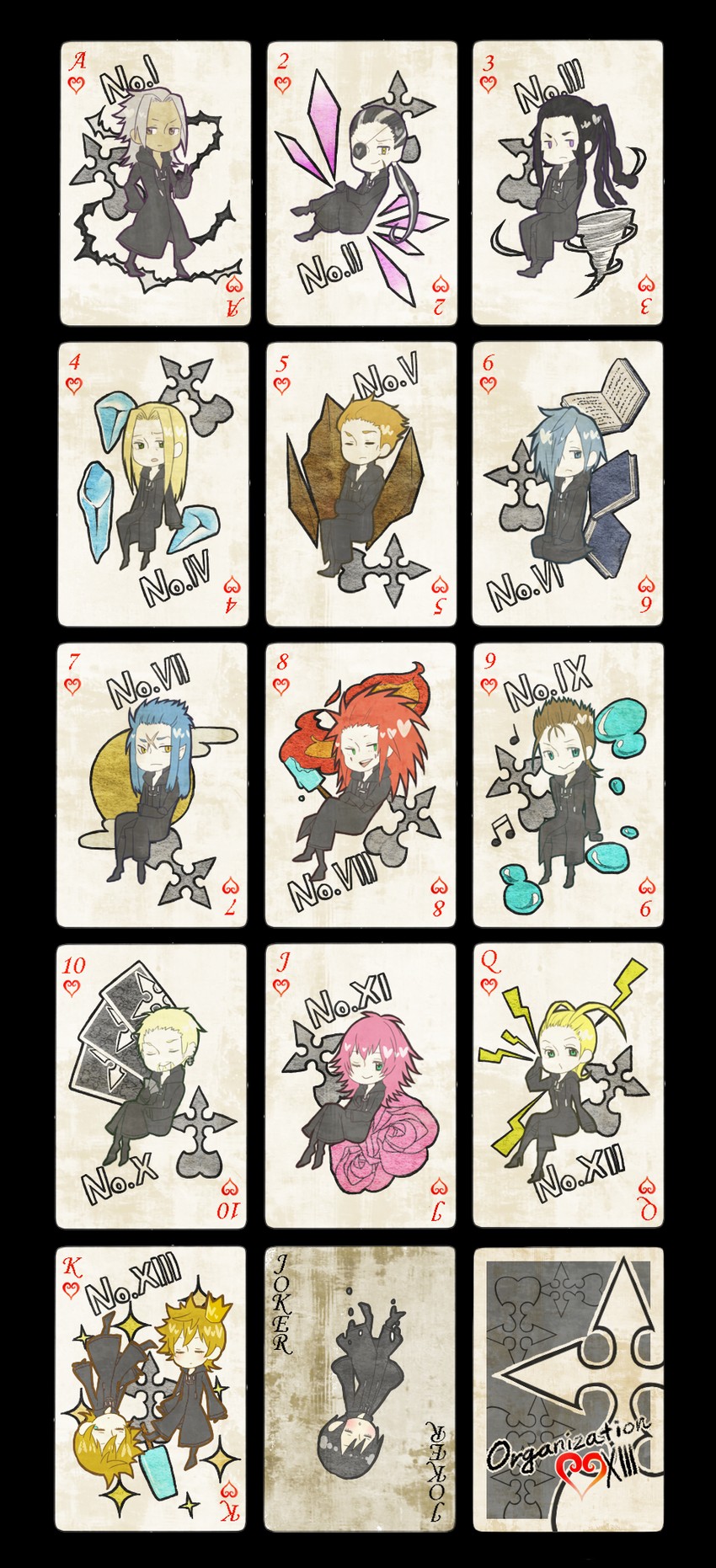 roxas, xion, axel, xemnas, saix, and 9 more (kingdom hearts and 1 more) drawn by pannmimi
