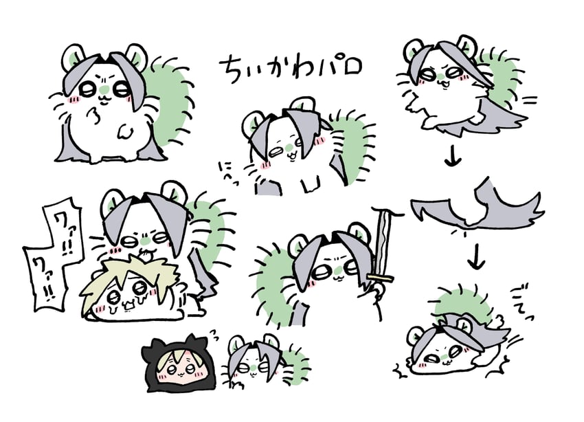 cloud strife, sephiroth, chiikawa, momonga, and furuhonya (final fantasy and 2 more) drawn by kawa_2929_ff