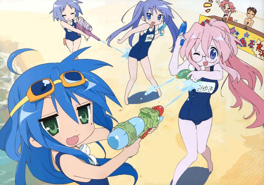 hiiragi kagami, izumi konata, hiiragi tsukasa, takara miyuki, kogami akira, and 1 more (lucky star) drawn by horiguchi_yukiko