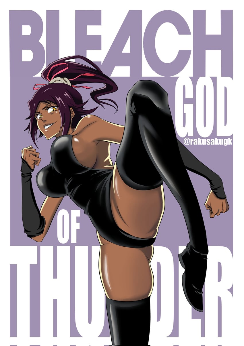 shihouin yoruichi (bleach and 1 more) drawn by rakusakugk