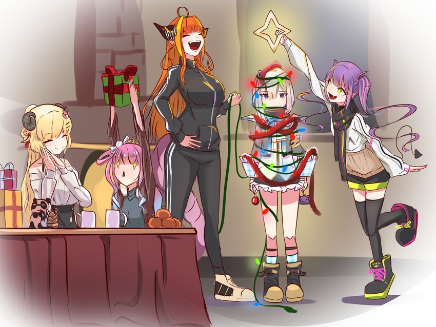tokoyami towa, amane kanata, kiryu coco, takodachi, tsunomaki watame, and 3 more (hololive and 1 more) drawn by izanagi_no_ookami_p.