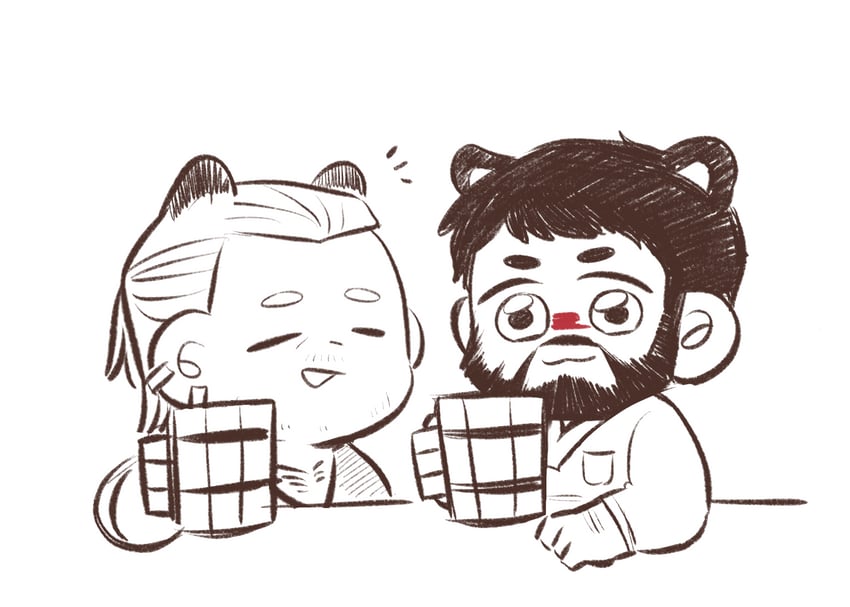 garrett hawke and varric tethras (dragon age and 1 more) drawn by pickleforstony