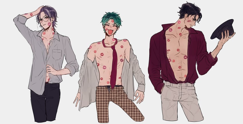 nurude sasara, amayado rei, and tsutsujimori rosho (hypnosis mic) drawn by zy_(dondokodo-mu)