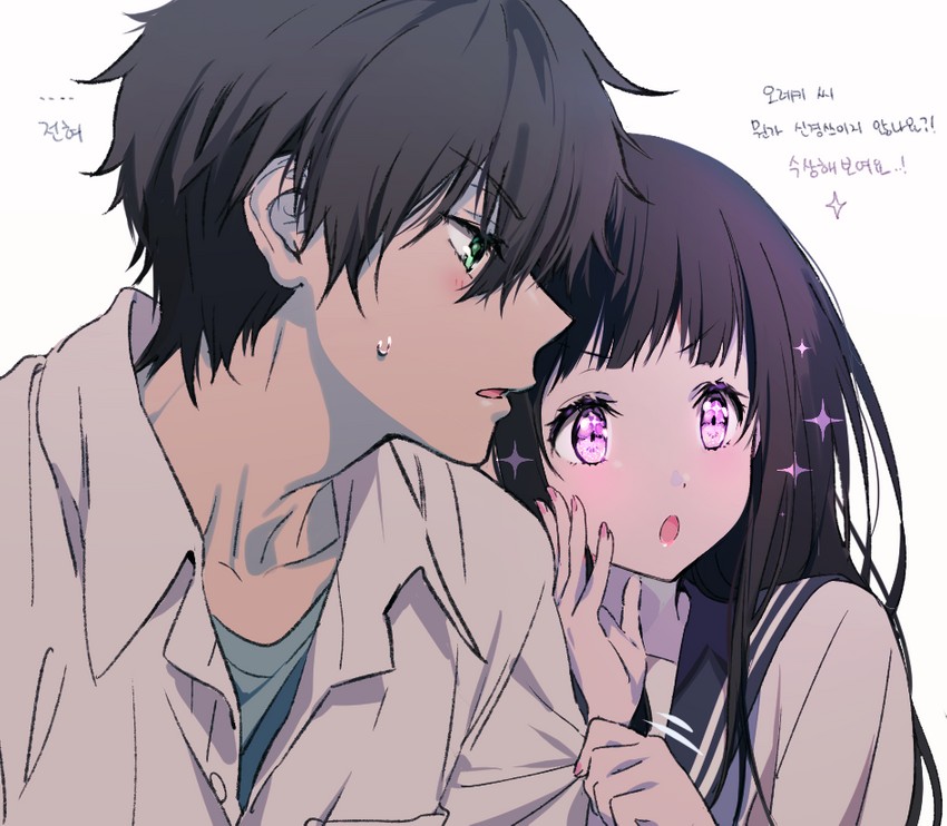 chitanda eru and oreki houtarou (hyouka) drawn by mery_(yangmalgage)