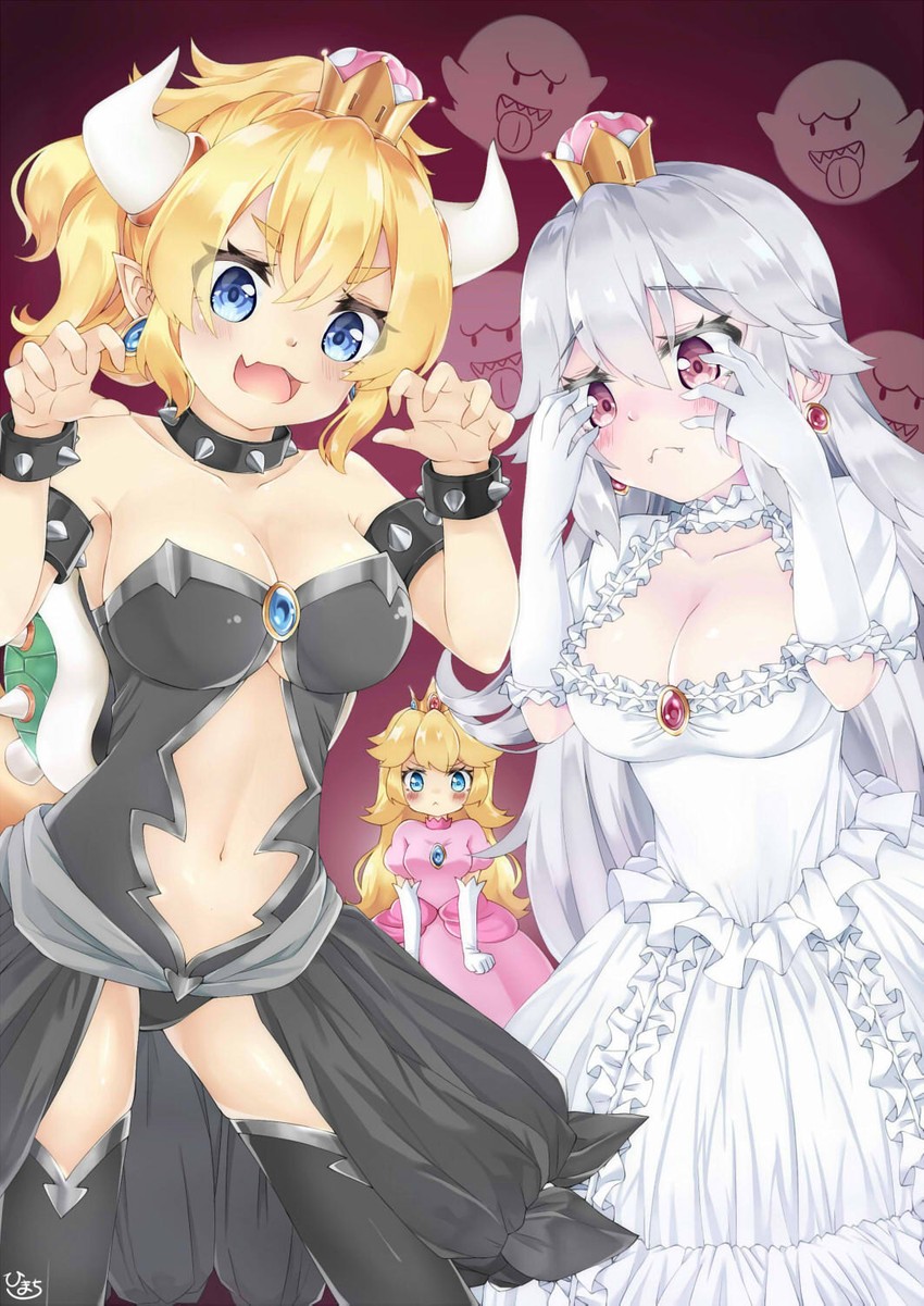 princess peach, bowsette, princess king boo, and boo (mario and 2 more) drawn by himatimemeta