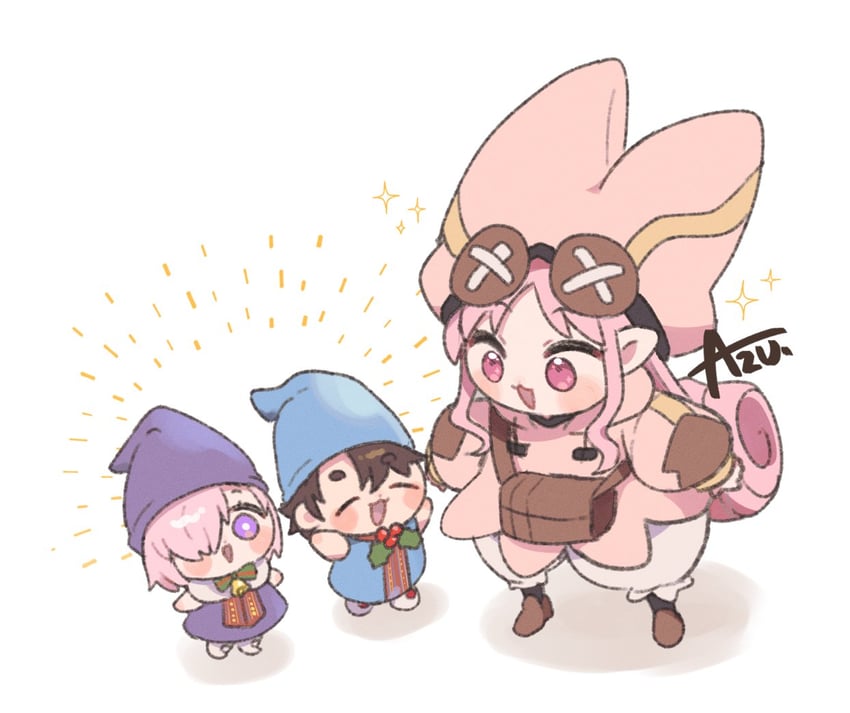 mash kyrielight, fujimaru ritsuka, and habetrot (fate and 1 more) drawn by azu_(kirara310)