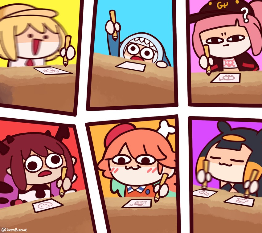gawr gura, mori calliope, ninomae ina'nis, takanashi kiara, watson amelia, and 1 more (hololive and 1 more) drawn by keenbiscuit