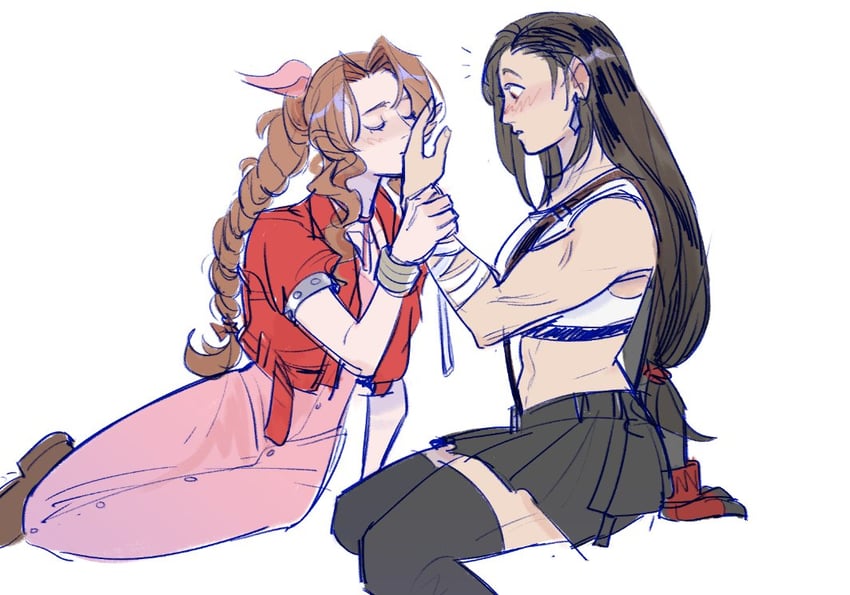 tifa lockhart and aerith gainsborough (final fantasy and 3 more) drawn by unlckdrat