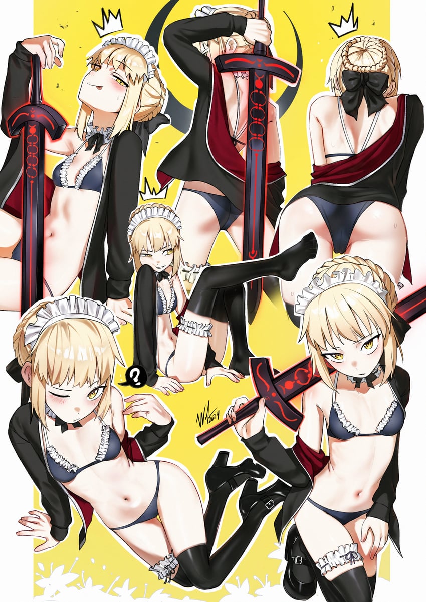 artoria pendragon and saber alter (fate and 1 more) drawn by waligner