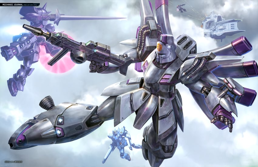 f91 gundam, den'an zon, and vigna ghina (gundam and 1 more) drawn by kinoshita_tomotake