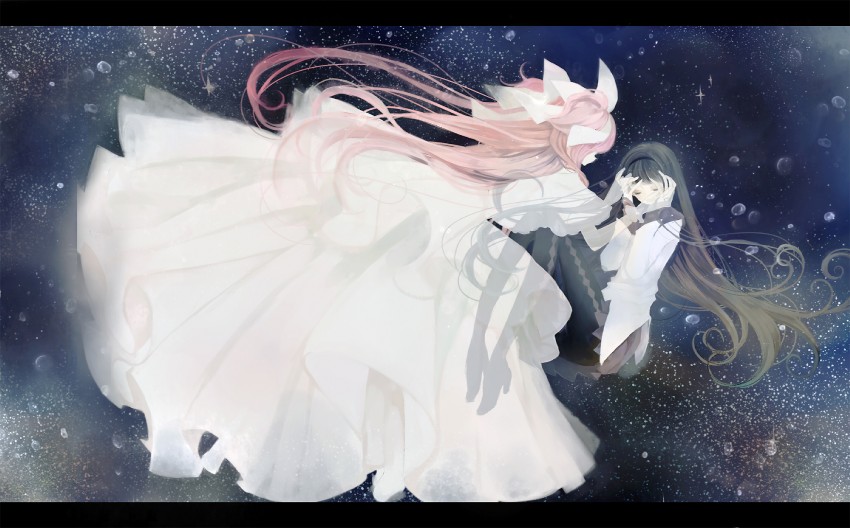 akemi homura, kaname madoka, and ultimate madoka (mahou shoujo madoka magica) drawn by komeko_meko_(mecolate)