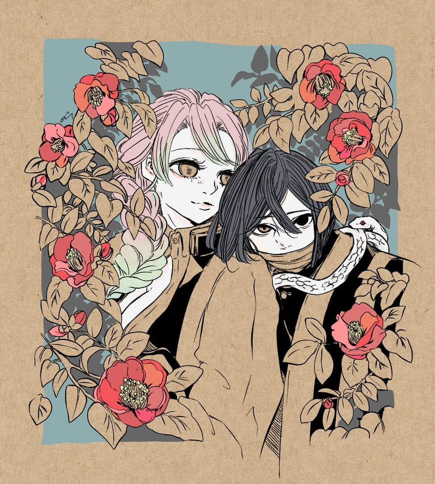 kanroji mitsuri and iguro obanai (kimetsu no yaiba) drawn by comeback_fleet