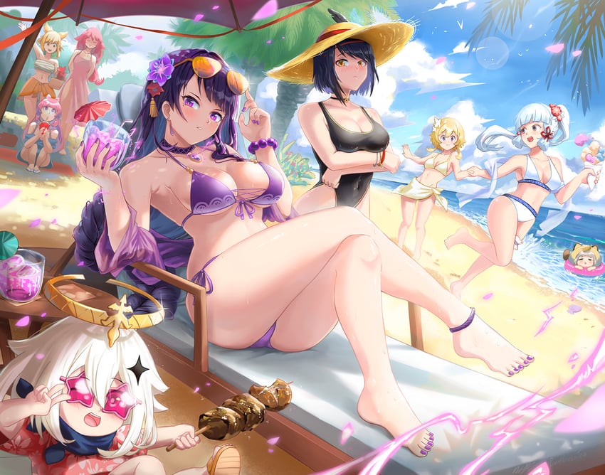 lumine, raiden shogun, yae miko, paimon, kamisato ayaka, and 4 more (genshin impact) drawn by burnt_green_tea