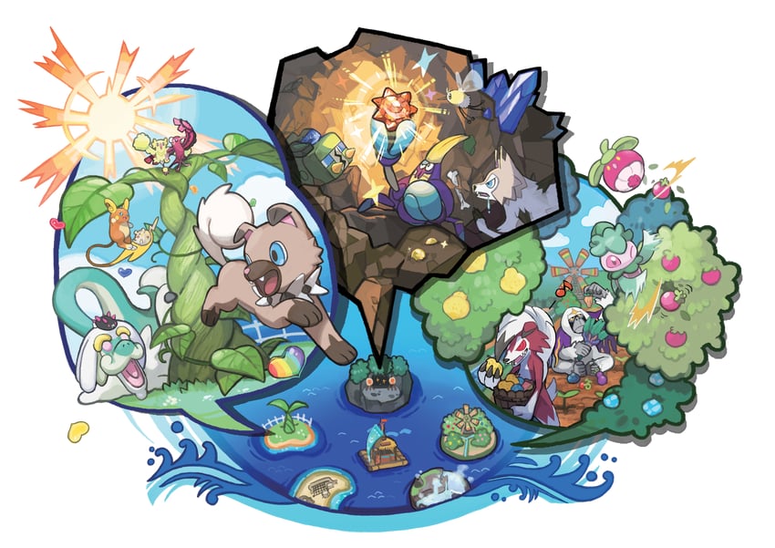 lycanroc, cutiefly, alolan raichu, pyukumuku, rockruff, and 8 more (pokemon and 1 more)