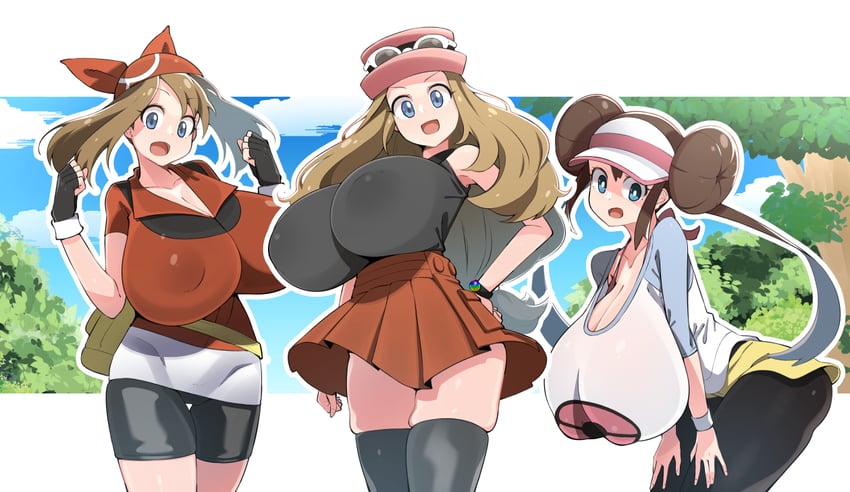 may, rosa, and serena (pokemon and 3 more) drawn by toudori
