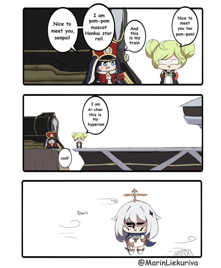 paimon, pom-pom, and ai-chan (genshin impact and 4 more) drawn by marin_liekuriva