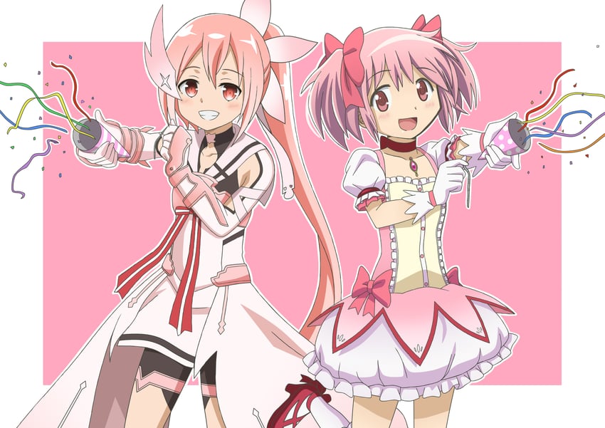 kaname madoka and yuuki yuuna (mahou shoujo madoka magica and 3 more) drawn by riokasen