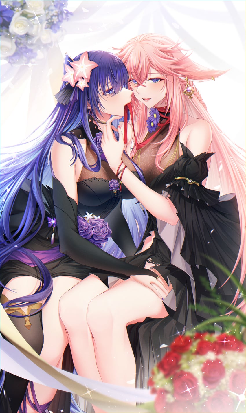 raiden shogun and yae miko (genshin impact) drawn by sieka_(piiroinardesco)