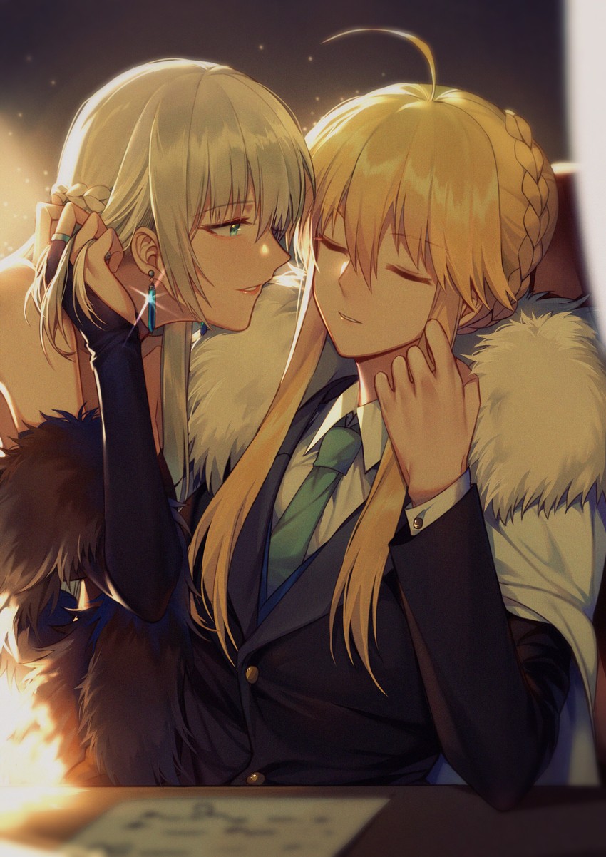 artoria pendragon and morgan le fay (fate and 2 more) drawn by yorukun