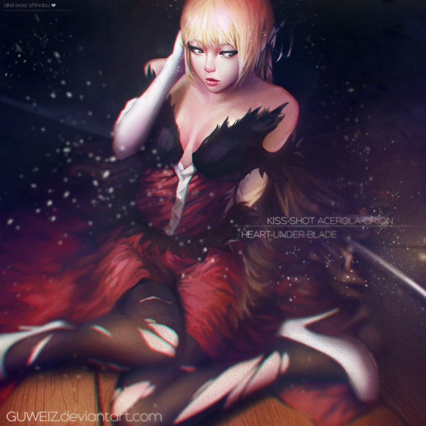 oshino shinobu and kiss-shot acerola-orion heart-under-blade (monogatari and 1 more) drawn by guweiz