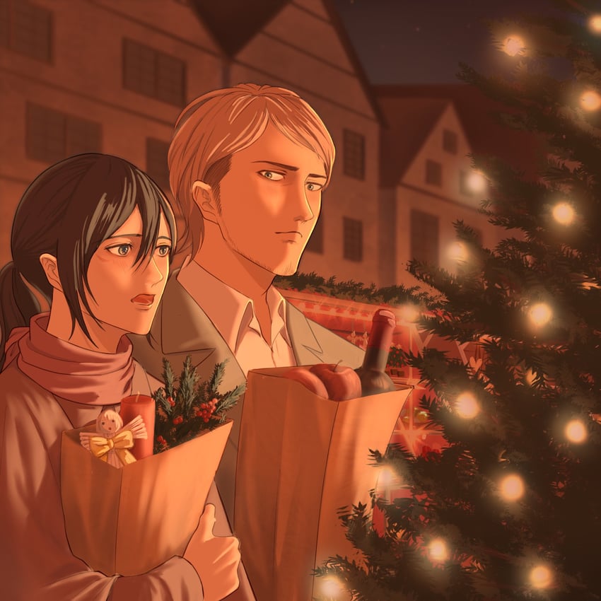 mikasa ackerman and jean kirstein (shingeki no kyojin) drawn by indigo_t_jm