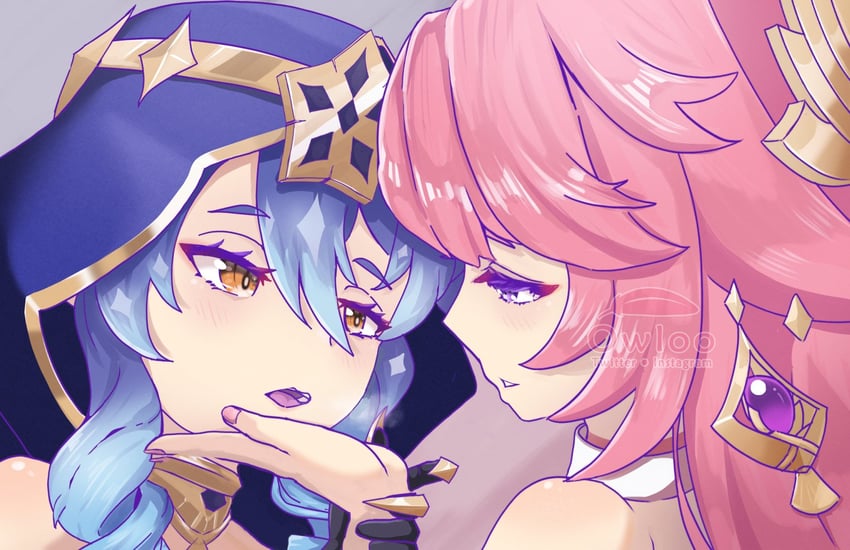 yae miko and layla (genshin impact) drawn by owloo_art