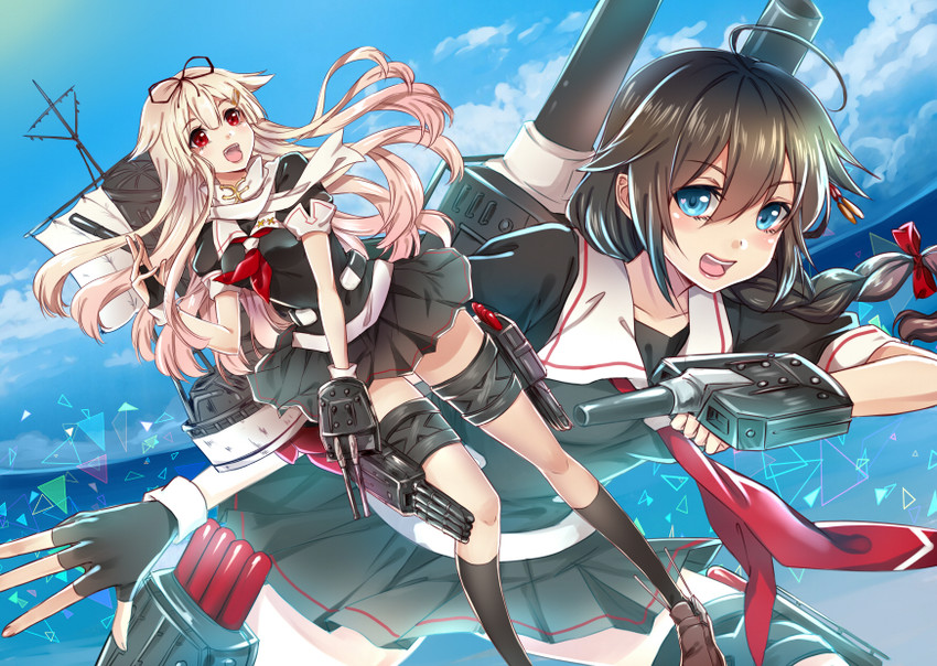 shigure, yuudachi, shigure kai ni, and yuudachi kai ni (kantai collection) drawn by ten-chan_(eternal_s)