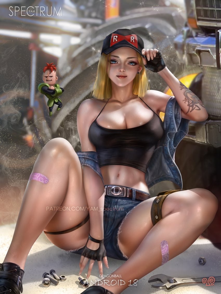 android 18 and android 16 (dragon ball and 1 more) drawn by yam_spectrum