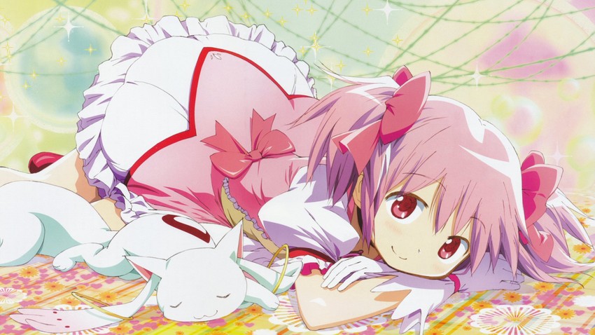 kaname madoka and kyubey (mahou shoujo madoka magica and 1 more) drawn by taniguchi_jun'ichirou