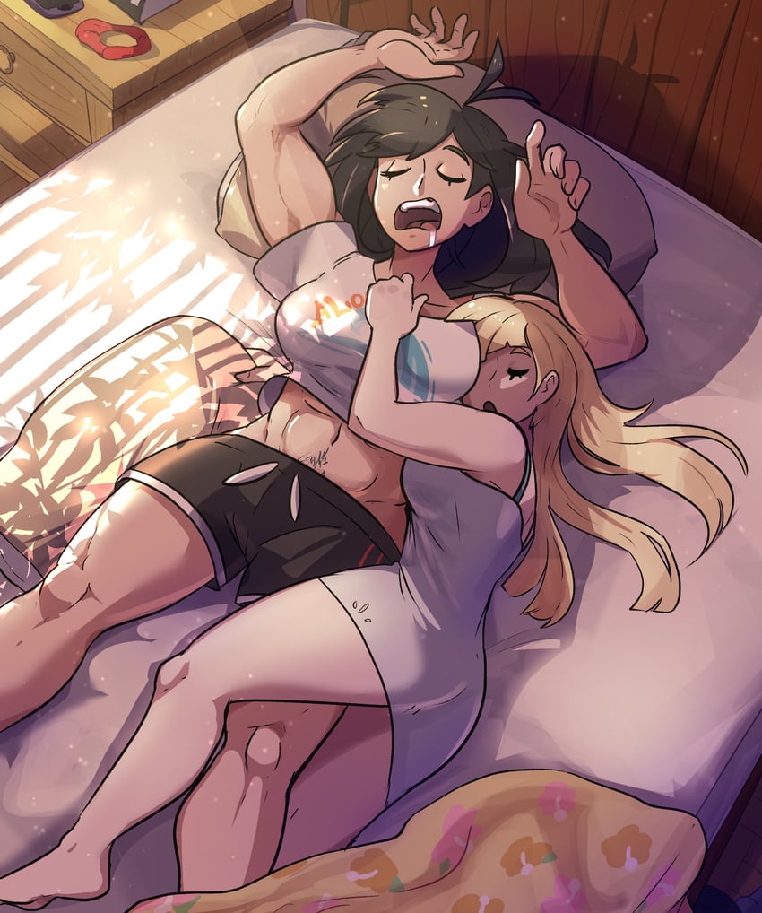 lillie and selene (pokemon and 1 more) drawn by juno_son