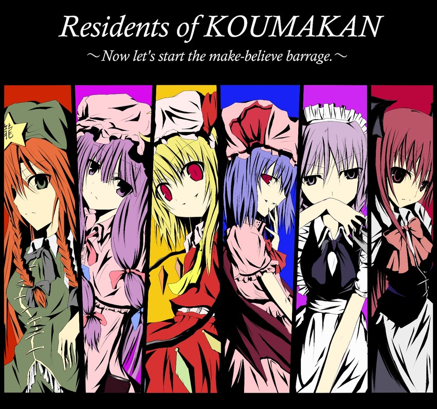 remilia scarlet, flandre scarlet, izayoi sakuya, patchouli knowledge, hong meiling, and 1 more (touhou) drawn by ram_hachimin