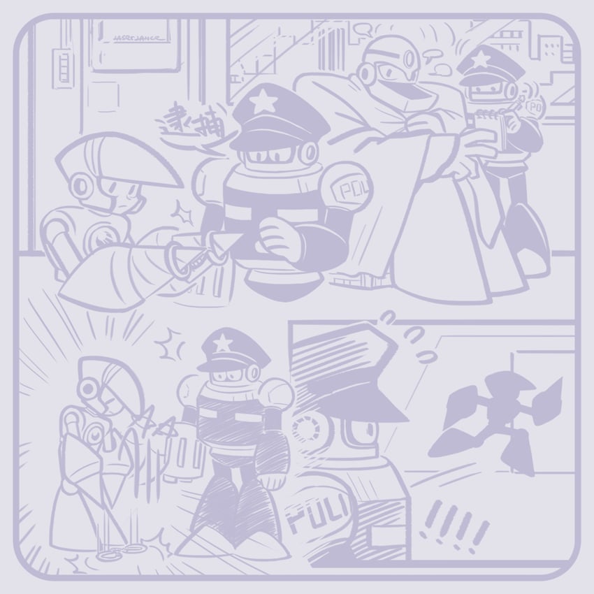crash man, guts man, and fake man (mega man) drawn by laser-lance